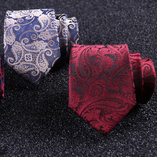 欧美复古佩斯利花纹领带男7cm 正装休闲英伦黑色金色腰果拉链领带