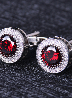 cufflink盒装酒红水晶袖扣优雅