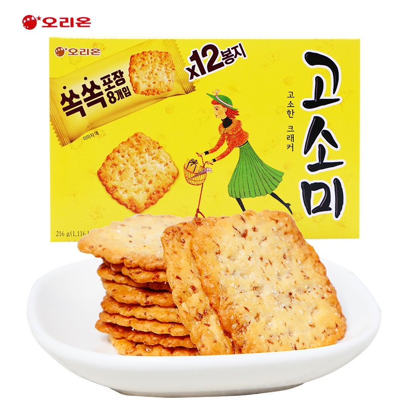 好丽友高笑美饼干216g芝麻薄脆甜饼干独立包装韩国进口休闲零食_虎窝淘