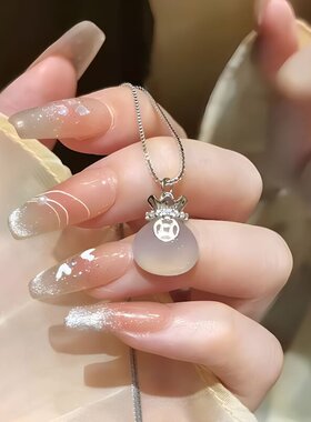 S925银玉髓福袋锁骨链送女友