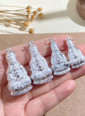 S999纯银观音吊坠男女足银菩萨宝宝挂坠吊牌手工项链坠子银饰礼物