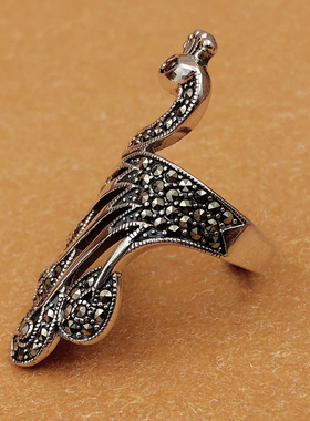 夸张创意复古开口孔雀名族风泰银