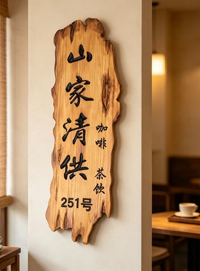 茶馆木牌招牌匾雕刻字定制实木门牌店铺广告牌茶室木质做旧挂牌子