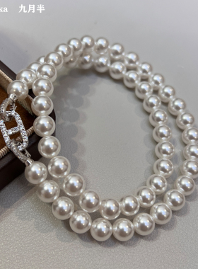 S925纯银猪鼻孔冷光感珍珠项链