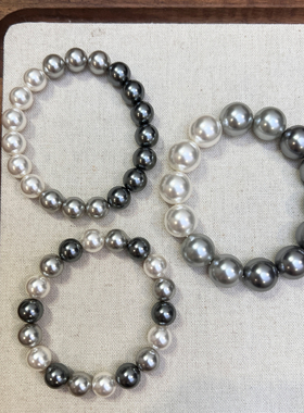 黑灰白珍珠手工打结手串女