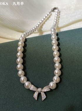 M家S925银蝴蝶结澳白锁骨项链女