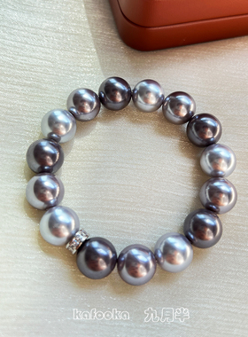 施家紫色珍珠串珠手饰正圆强光