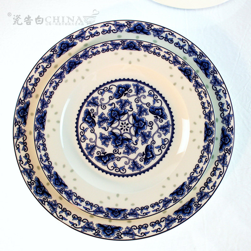 瓷告白 60头骨瓷餐具套装 釉中青花玲珑碗盘碟景德镇创意家用瓷器 - 图3