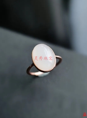 和田玉玉石戒指女蛋面活口食指戒纯银镀金轻奢高级 ·小众设计