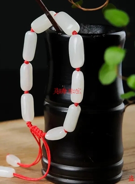 精品玉石和田玉长管随形珠手链手工编织白玉手链男女款可伸缩