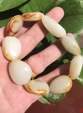 新疆和田玉白玉籽料原石红皮手链玉手串白玉手链男女款气质简约