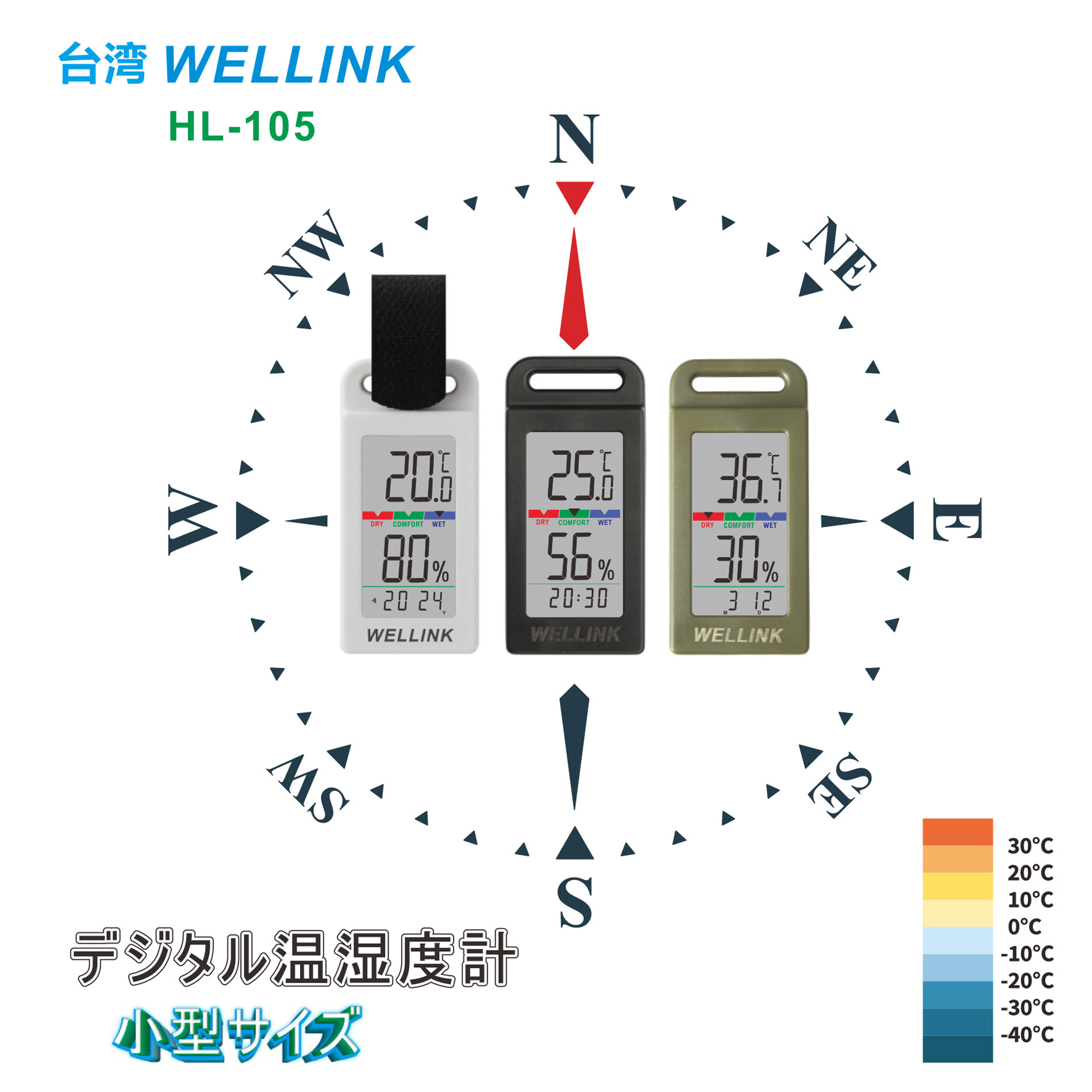 便携温度计户外家用温湿度计野营登山车载温度计小巧时钟温湿度表