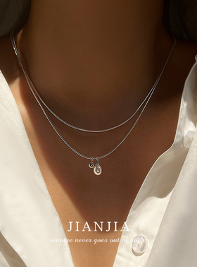 s925纯银简约双层叠戴珍珠项链