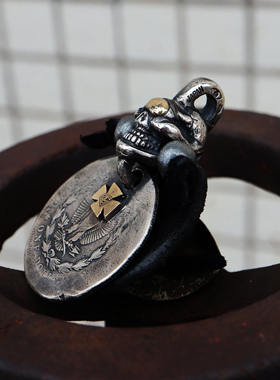 铁头的店 高山隆s lighttt 摩根皮饼吊坠 大号银饼骷髅 纯银吊坠