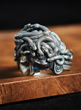 铁头的店 925银 复古做旧风 “美杜莎”戒指 情侣款指环