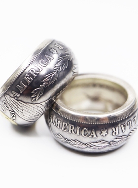 古董摩根银币纯银足金点金戒指