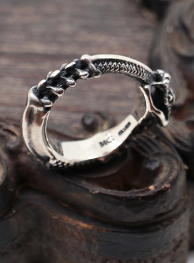 纯银日系朋克风衔尾蛇蟒蛇戒指