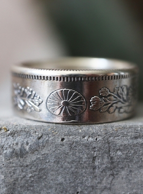 古董银币硬币戒指复古日本银戒指