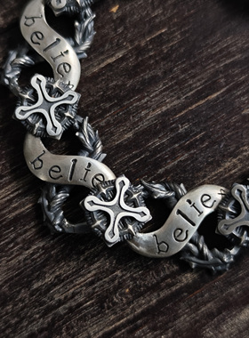 盲信925银手链复古做旧荆棘手环