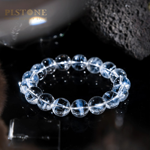PLSTONE普琳丝天然7A+珍藏级巴西老矿蓝针水晶圆珠手链手串女 - 图0