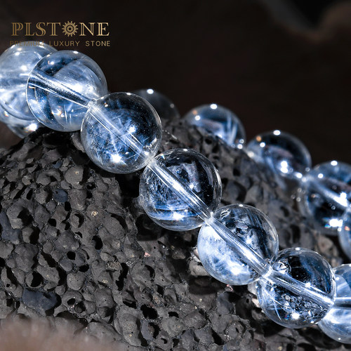 PLSTONE普琳丝天然7A+珍藏级巴西老矿蓝针水晶圆珠手链手串女 - 图1