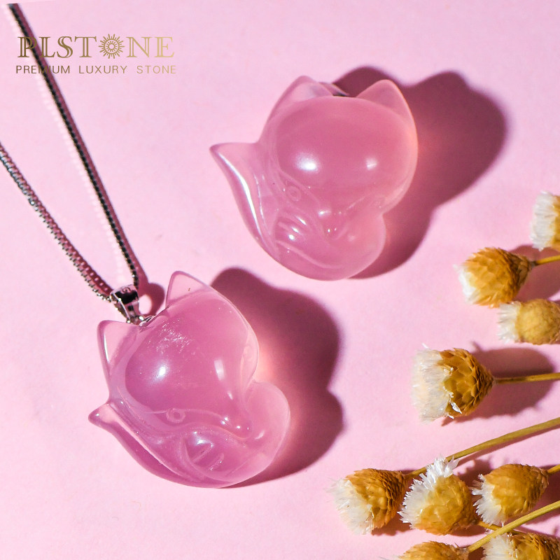 PLSTONE普琳丝天然芙蓉石粉水晶吊坠女【瑞兽系列-狐狸】生日礼物,淘宝优惠券,粉丝福利购,淘宝优惠卷