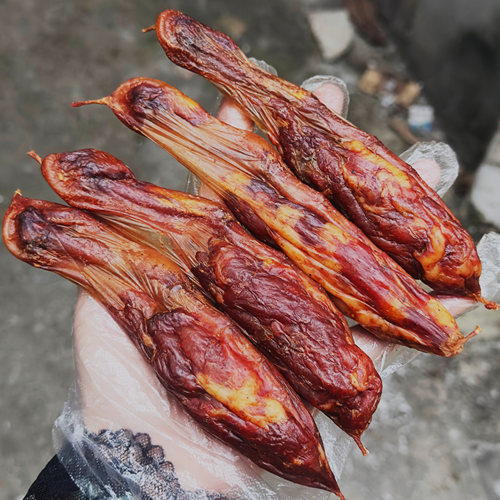 鸭掌香肠四川特产鸭脚板腊肠风干烟熏鸭爪鸭掌包肉麻辣川味500g - 图0