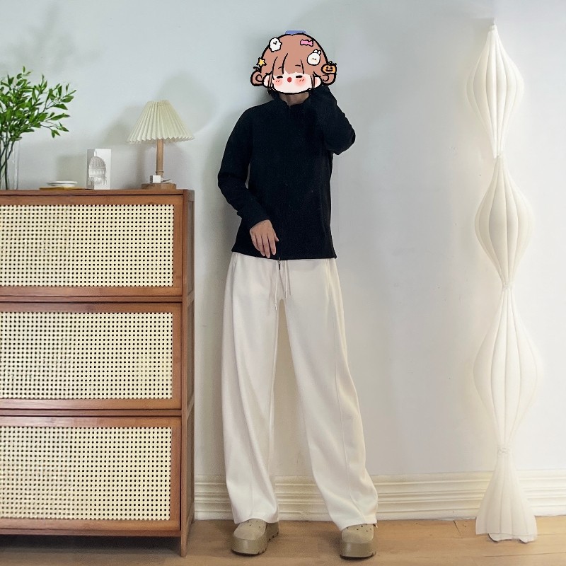 秋冬款松紧高腰修身显瘦休闲直筒弯刀裤女百搭宽松阔腿厚款长裤子,淘宝优惠券,粉丝福利购,淘宝优惠卷