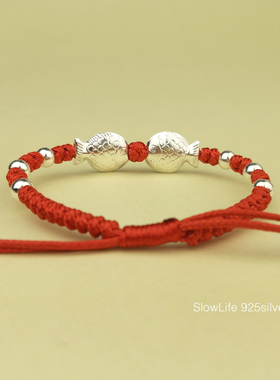 慢生活s925亲嘴鱼结红绳银手链