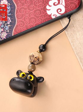 紫光檀吊坠可爱招财猫手机链DIY