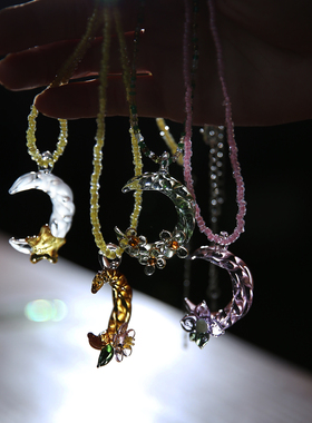 七隐 原创手工琉璃项链 月亮系列吊坠纯手工项链手工串珠