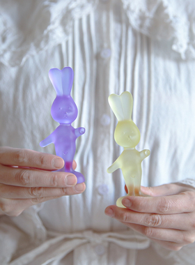 日式可爱风玻璃紫色兔子桌面摆件