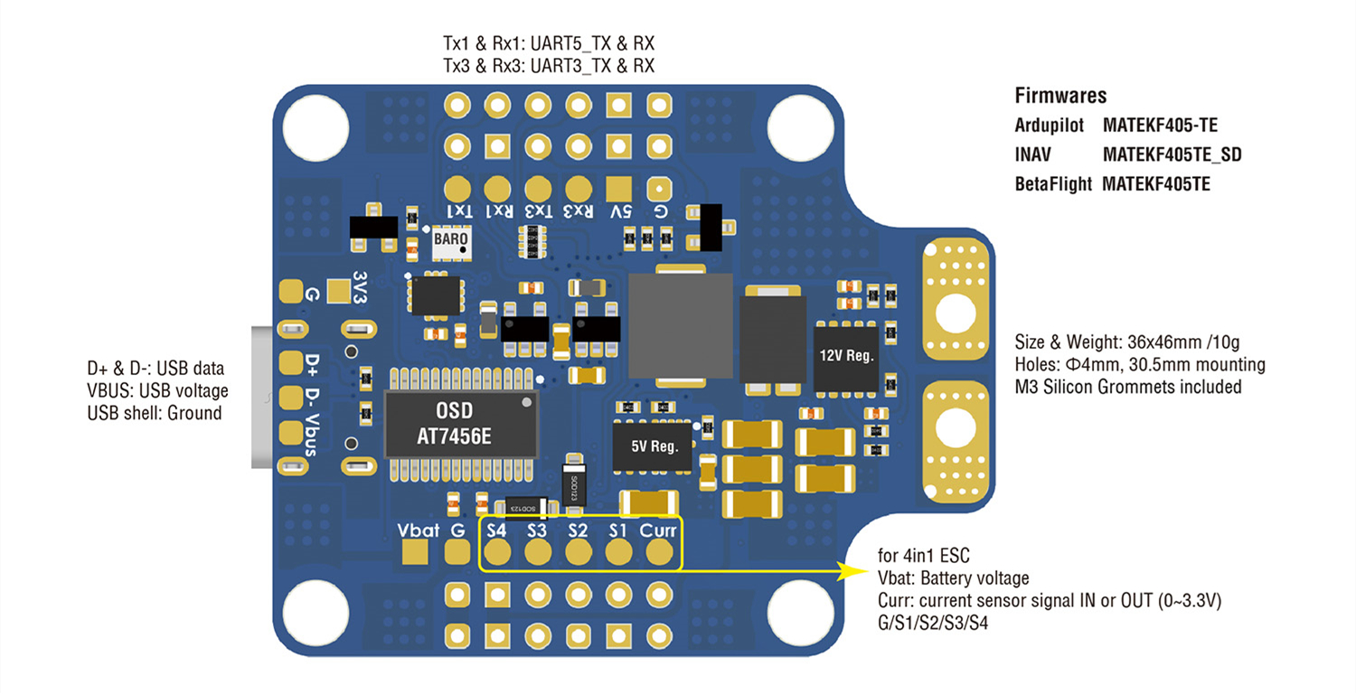 FPV无人机四轴穿越机分电板飞控INAV ArduPilot/MATEK F405-TE - 图1