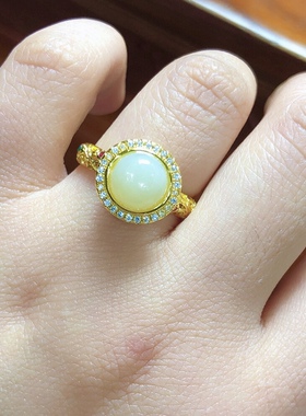 P340 天然和田玉戒指古法镶嵌活口12mm可调节戒圈情侣指环掐丝