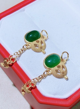 Q224  S925银葫芦吊坠镶嵌和田玉碧玉吊坠滴流高级感锁骨链 送链