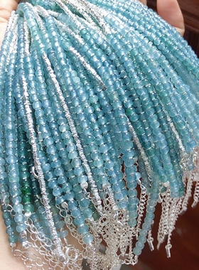 冰蓝水天然A货翡翠单圈翡翠碎银子手串手链3/4mm新款2024高冰链