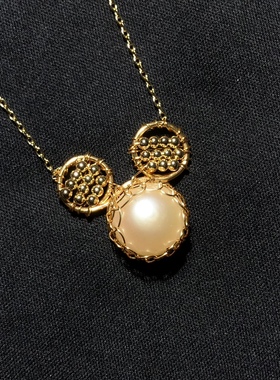 1A717 天然金粉珍珠老鼠头锁骨项链淡水珠高光13mm玩偶挂件吊坠