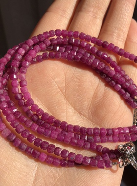 P074 天然红宝石刻面手链约4mm方糖块小迷你手链简约 学生礼品珠