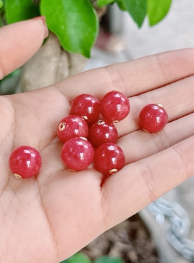 U634天然蔷薇辉石吊坠18金路路通吊坠项链11mm玉化红宝石红挂件