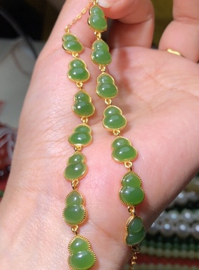 苹果绿s925银碧玉葫芦手链