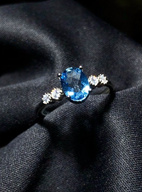 RR0111 天然托帕石戒指瑞士蓝托帕刻面玻璃体指环6/8mm情侣礼物