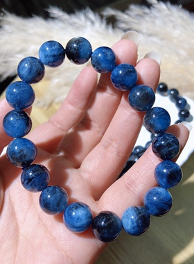 kk0917天然海蓝宝单圈手链变态蓝圆珠魔鬼蓝冰蓝10mm水晶多宝串