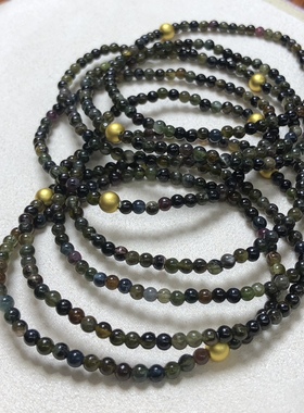 P199 天然碧玺单圈手链黑玫瑰碧玺小米珠3-4mm彩虹迷你彩宝首饰串