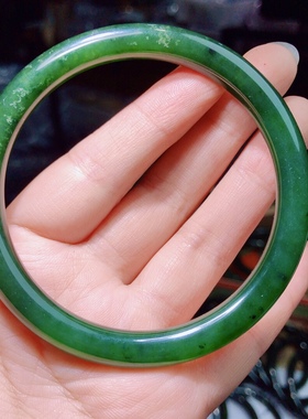 AA0387天然和田玉碧玉手镯女款菠菜绿玉手镯细条圆条玉镯子美人镯