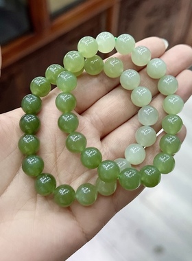 天然和田玉手链渐变清水湖水绿冰透约10mm单圈支持复检女礼品礼物
