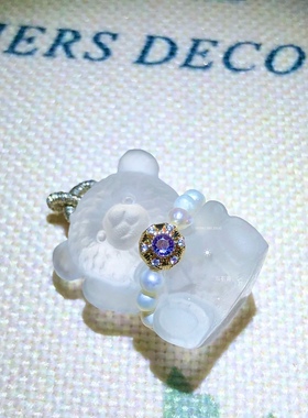 T504 手工雕刻天然白水晶小熊吊坠约3cm白色水晶首饰挂坠 扣拉环