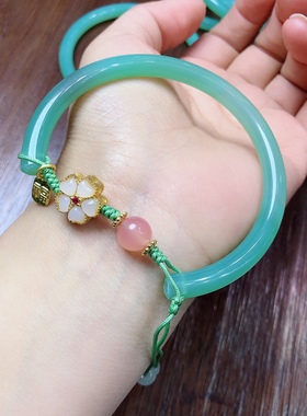 湖水绿玛瑙手镯原创手绳鸟语花香