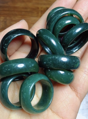 然和田玉青玉指环塔青一细和田玉