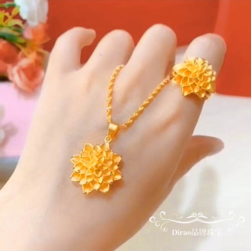 新款时尚越南沙金项链女纯金色花朵假黄金999正品K金久不掉色首饰