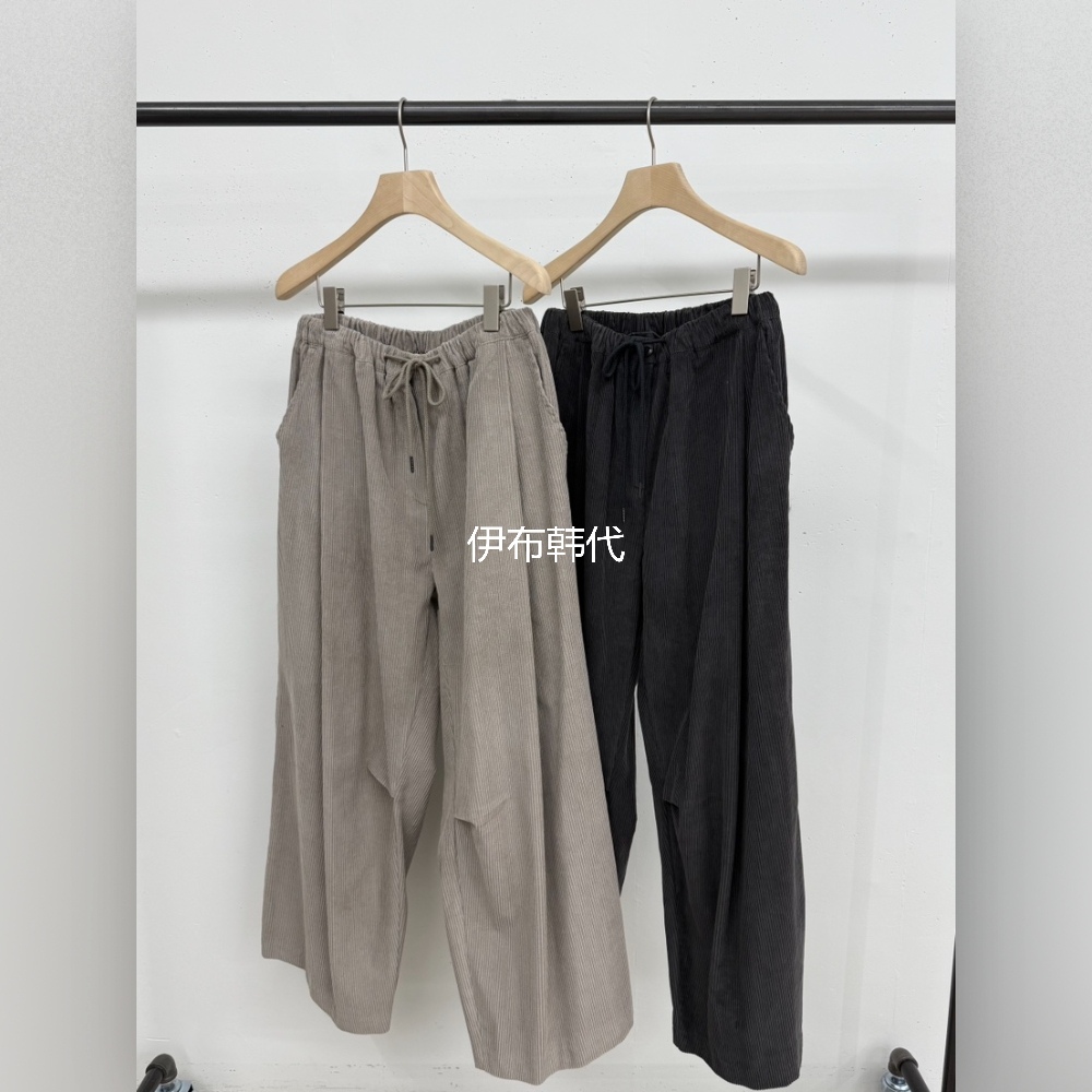 TAUPE韩国东大门正品代购25冬 松紧腰抽绳条绒灯芯绒宽松褶皱长裤 - 图3